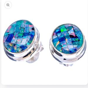 NWOT Rare Genuine Triplet Opal Earrings, 925 Sterling Silver